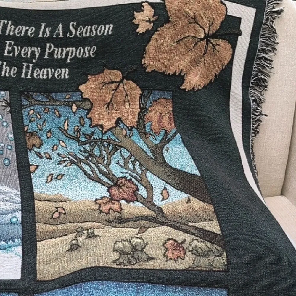 Vintage Tapestry Four Seasons Throw Blanket Ecclesiastes 3:1